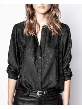 Zadig&Voltaire women’s black shirt, python motif printed jacquard.
